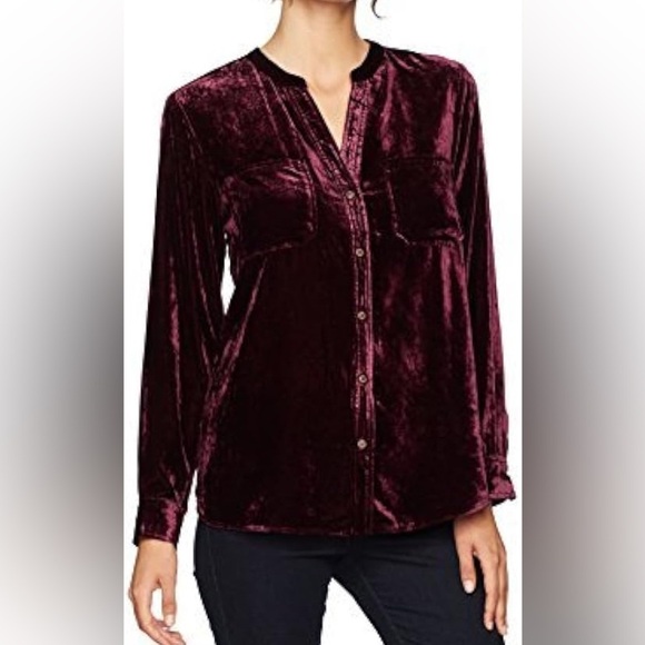 Democracy Velvet Button Down, Box Pleat and Split Back Shirt, Deep Plum Sz XS - Picture 12 of 12